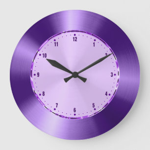 Purple Metallic Design Stainless Steel Look Large Clock