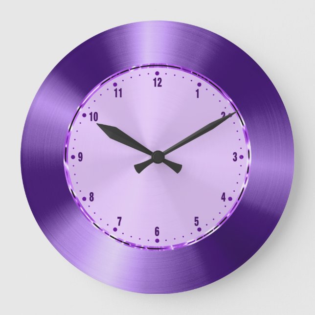 Purple Metallic Design Stainless Steel Look Large Clock (Front)