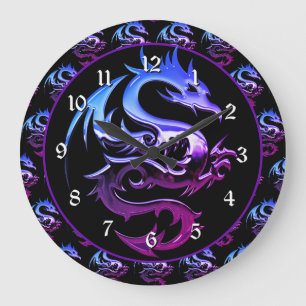 Purple Metallic Dragon Large Clock