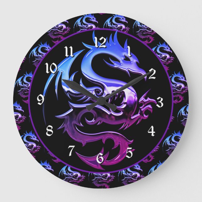 Purple Metallic Dragon Large Clock (Front)
