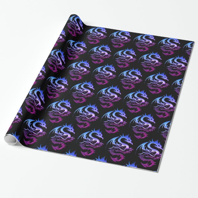 Purple Metallic Dragon Wrapping Paper (Unrolled)