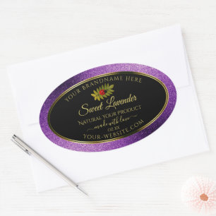 Purple Metallic Faux Glitter Black Product Labels