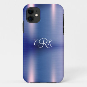 Purple Metallic Floral Monogram Personalise Girly iPhone 11 Case