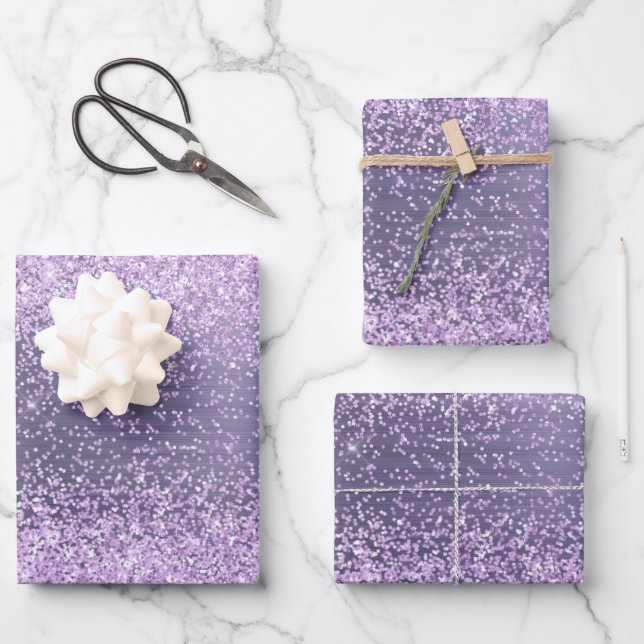 Purple Metallic Glitter Sparkle Pattern Wrapping Paper Sheet (Front)