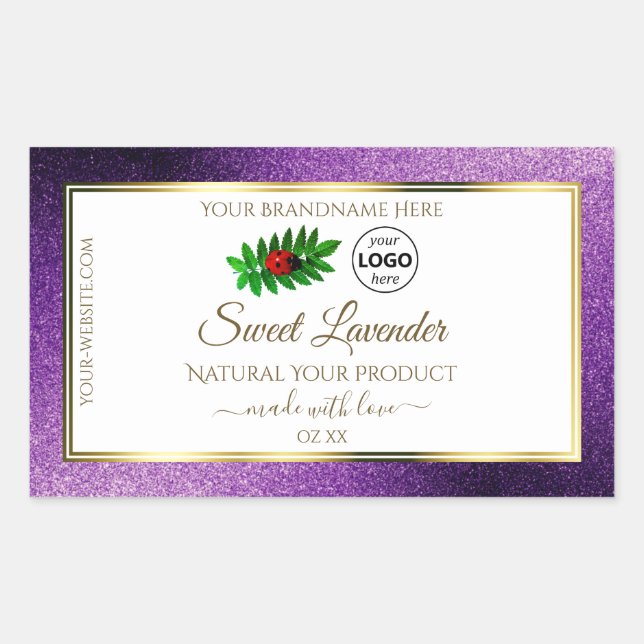 Purple Metallic Glitter White Product Labels Logo (Front)