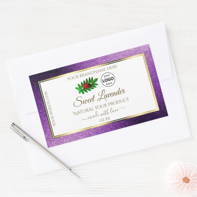 Purple Metallic Glitter White Product Labels Logo (Envelope)