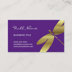 Purple & Metallic Gold Dragonfly Business Cards