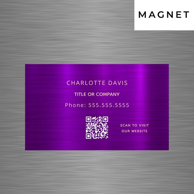 Purple metallic minimalist elegant QR code Magnetic Business Card (Creator Uploaded)