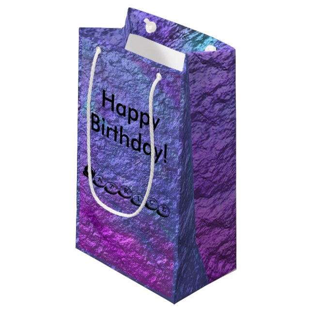 Purple Metallic Personalise Text Small Gift Bag (Front Angled)