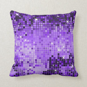 Purple Metallic Sequins Glitter Abstract Pixel Art Cushion