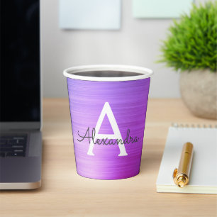 Purple Metallic Stylish Monogram Paper Cups