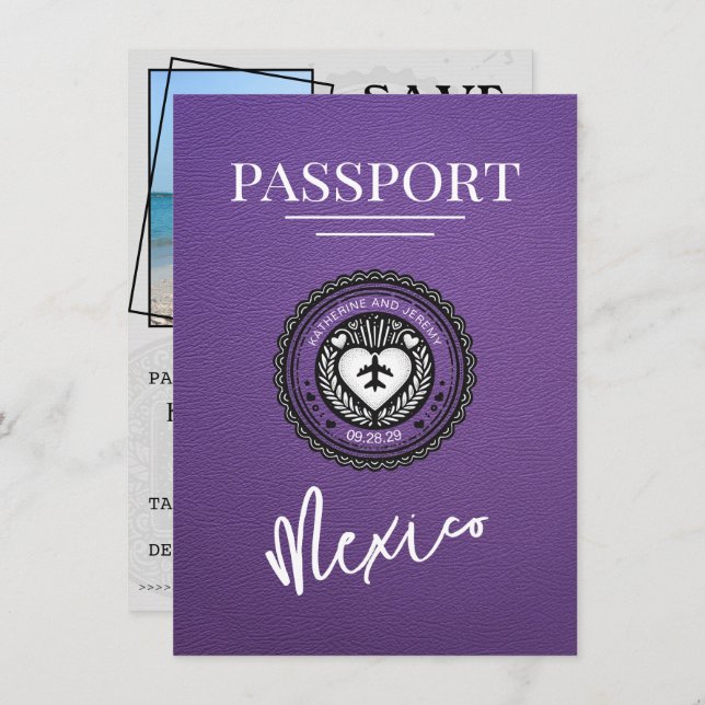 Purple Mexico Passport Save The Date (Front/Back)