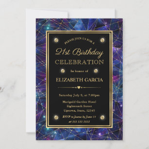 Purple Midnight Crystal Galaxy 21st Birthday Invitation