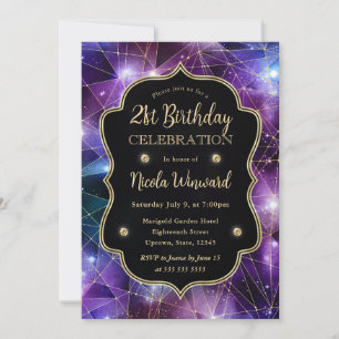 Purple Midnight Crystal Galaxy 21st Birthday Invitation