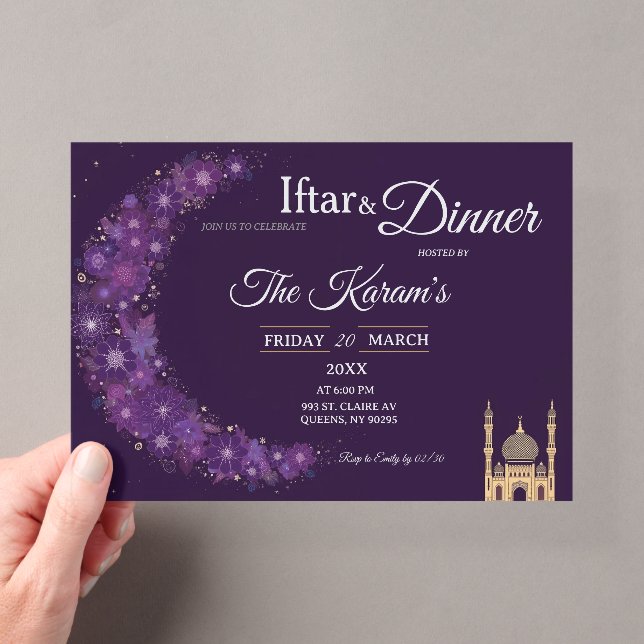 Purple Minimal Mosque Ramadan Iftar Party  Acrylic Invitations (Insitu (Handheld))