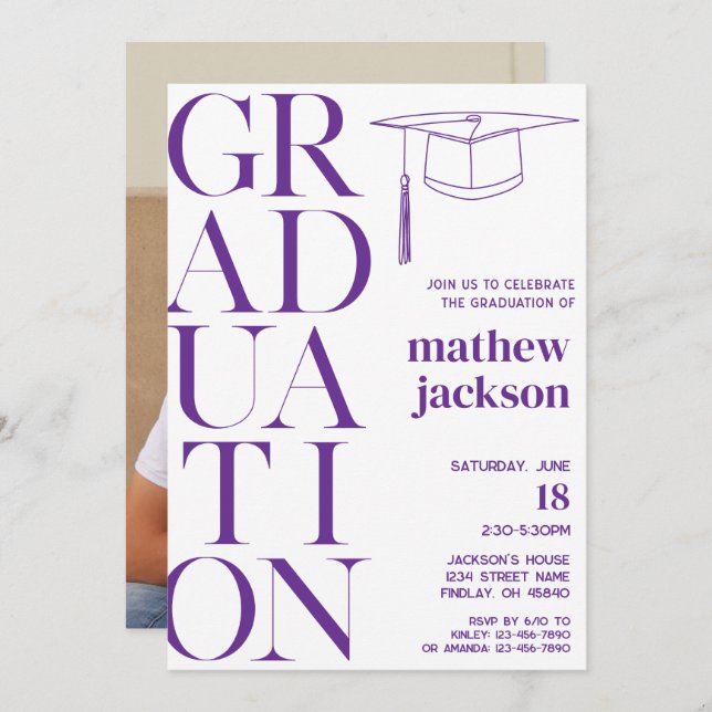 Purple Minimalist '24 Graduation Party Personalise Invitation (Front/Back)