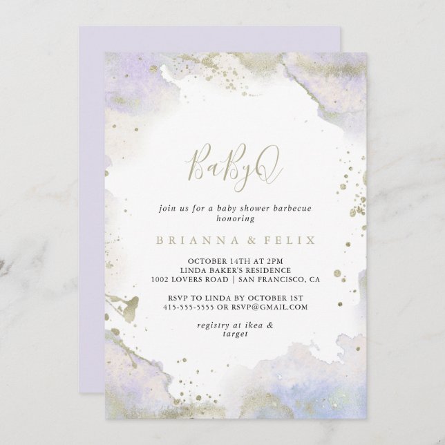 Purple Minimalist BabyQ Baby Shower Barbecue Invitation (Front/Back)