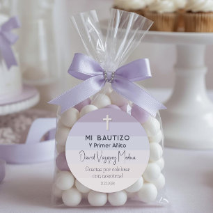 Purple Minimalist Baptism and First Birthday Classic Round Sticker