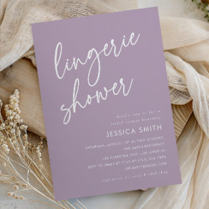 Purple Minimalist Boho Script Lingerie Shower Invitation