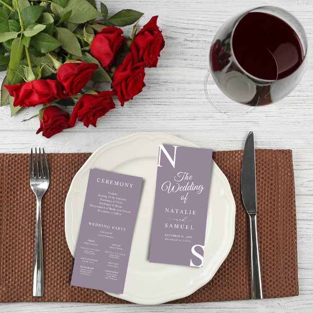 Purple Minimalist & Bold Initials Wedding Program (Creator Uploaded)