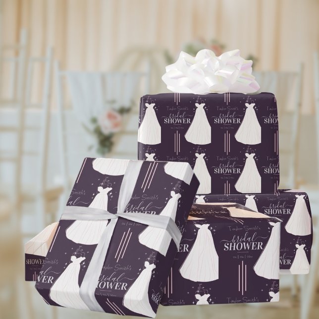 Purple Minimalist Bridal Shower Personalised Wrapping Paper (Creator Uploaded)