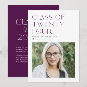 Purple Minimalist Class of 2024 Photo Graduation Announcement
