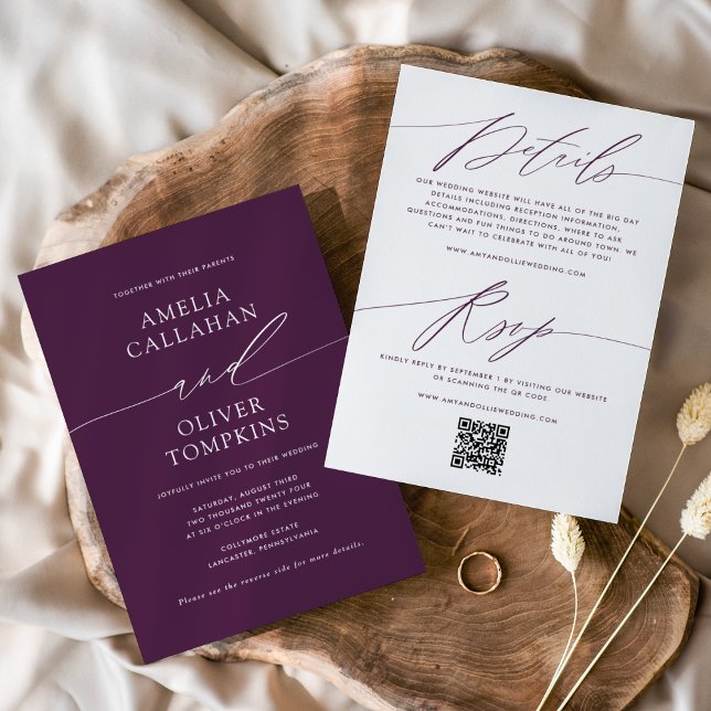 Purple Minimalist Double-Sided Wedding Invitation (Creator Uploaded)