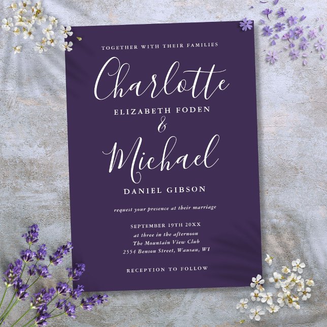 Purple Minimalist Elegant Script Wedding Invitation (Purple Minimalist Elegant Script Wedding Invitation)