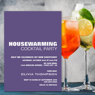 Purple Minimalist Housewarming Cocktail Party Invitation