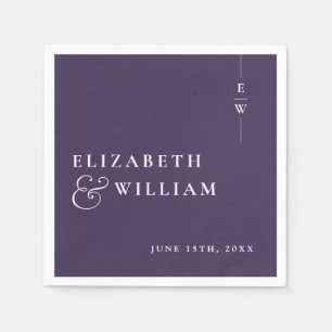 Purple Minimalist Modern Monogram Wedding Napkin