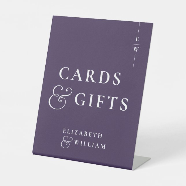 Purple Minimalist Monogram Cards And Gifts Pedestal Sign (Front)