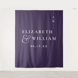Purple Minimalist Monogram Wedding Photo Backdrop Tapestry