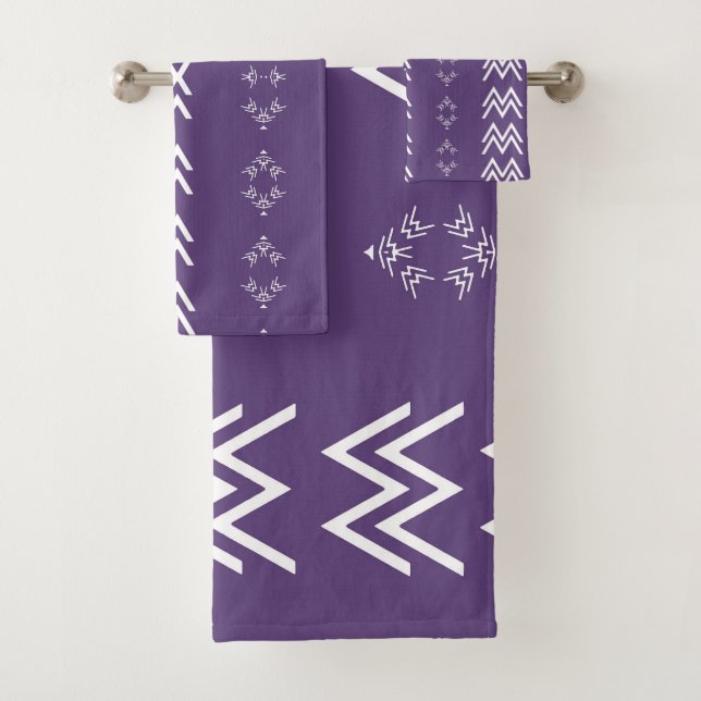 Purple Minimalist Mudcloth Bath Towel Set (Insitu)