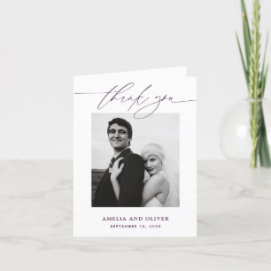 Purple Minimalist Script Photo Wedding Thank You Card
