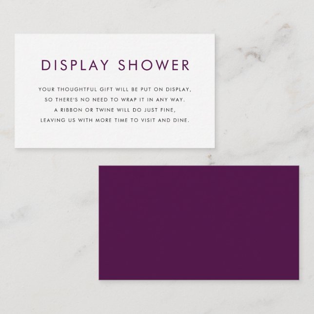 Purple Minimalist Typography Display Shower Enclosure Card (Front/Back)