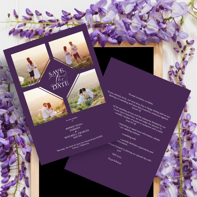 Purple Minimalist Wedding Fancy 4 Photos Collage (Creator Uploaded)