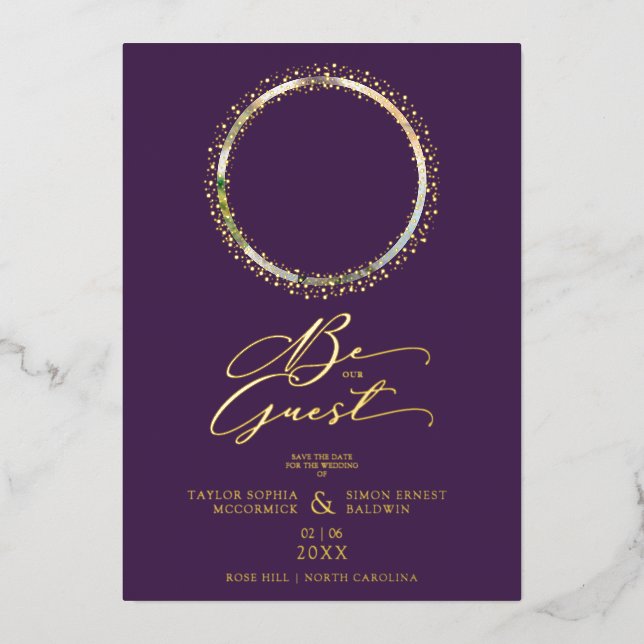 Purple Minimalist Wedding Fancy Round Photo (Front)