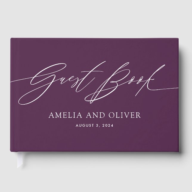 Purple Minimalist Wedding Guest Book (Front)