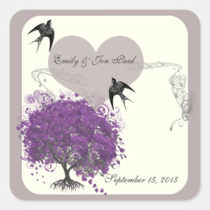 Purple Mink Heart Leaf Tree Weddings Square Sticker