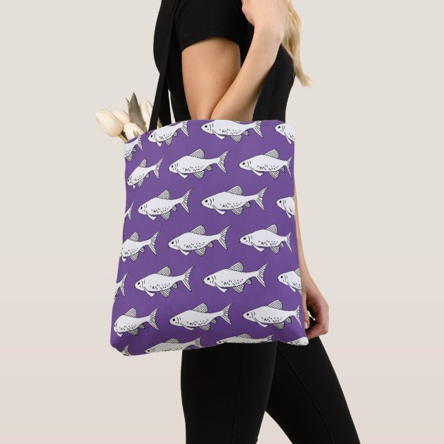 Purple Minnow Pattern Fish Tote Bag (Close Up)