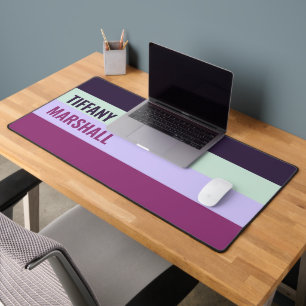 Purple, Mint Green & Magenta Stripes Pattern Desk Mat