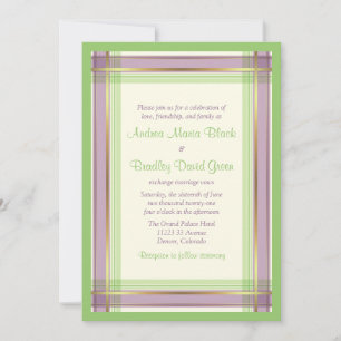 Purple Mint Green Plaid Wedding Invitation