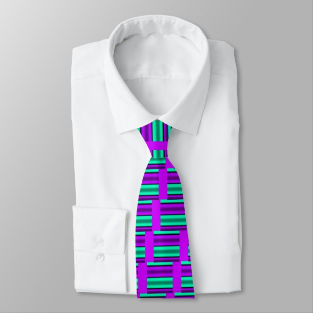 Purple & Mint Horizontal stripes Tie (Tied)