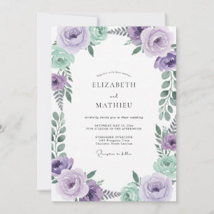 Purple Mint Leafy Wedding Invitation
