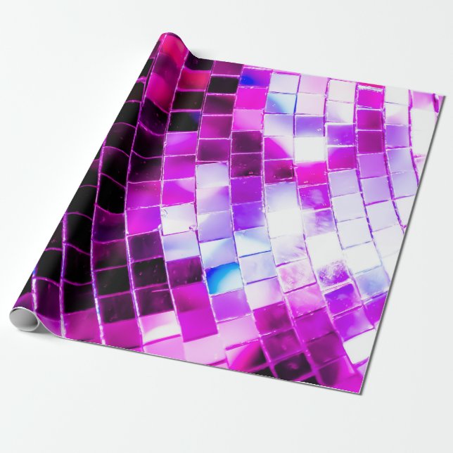 Purple Mirror Disco Ball Wrapping Paper (Unrolled)