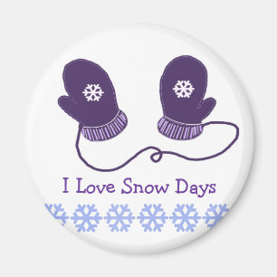 Purple Mittens with Snow Saying Magnet