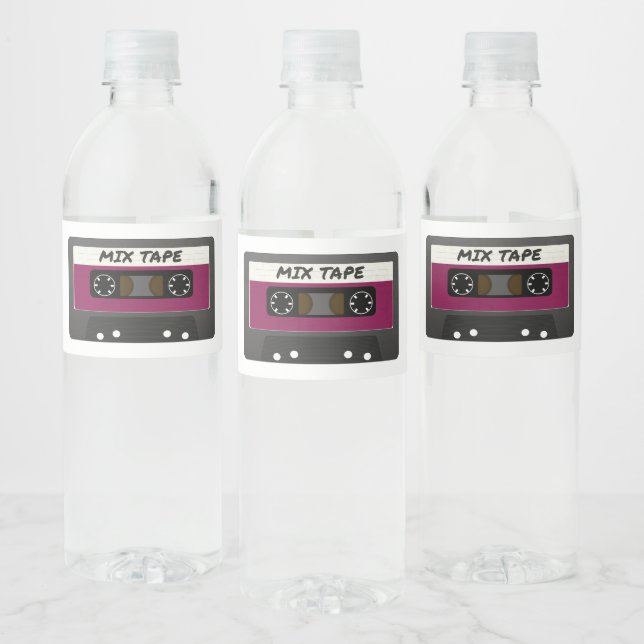 Purple Mix Tape - 80s And 90s Retro Inspired Gift Water Bottle Label (Bottles)