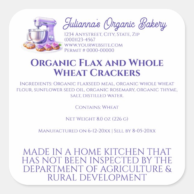 Purple Mixer Bread Bakery Pastry Chef Food Product Square Sticker (Front)