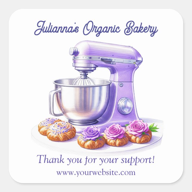 Purple Mixer Bread Bakery Pastry Chef Thank You Square Sticker (Front)