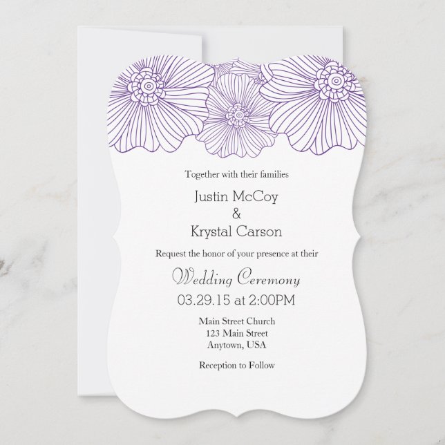 Purple Mod Flower Outlines Wedding Invitations (Front)